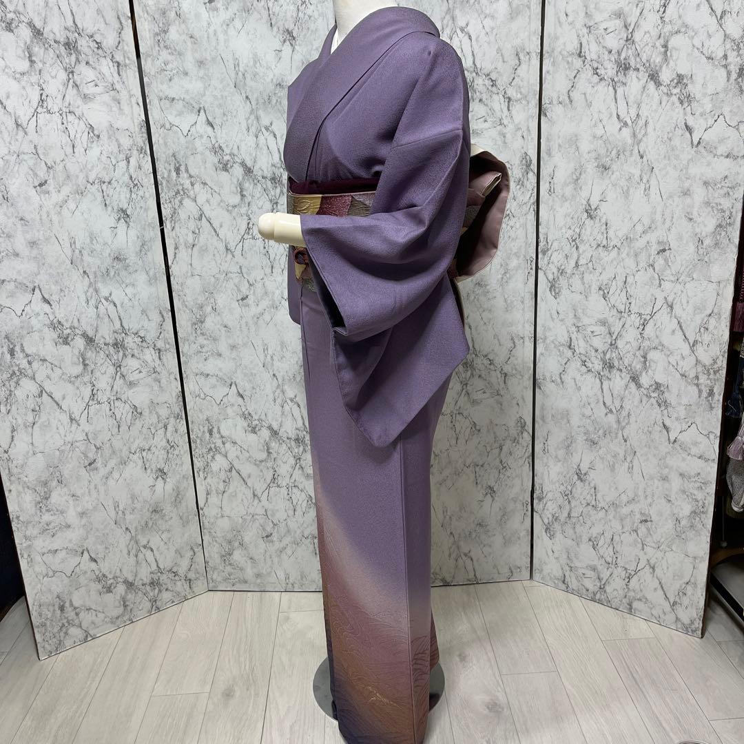 正絹付下げ 紫 作家、落款、一つ紋