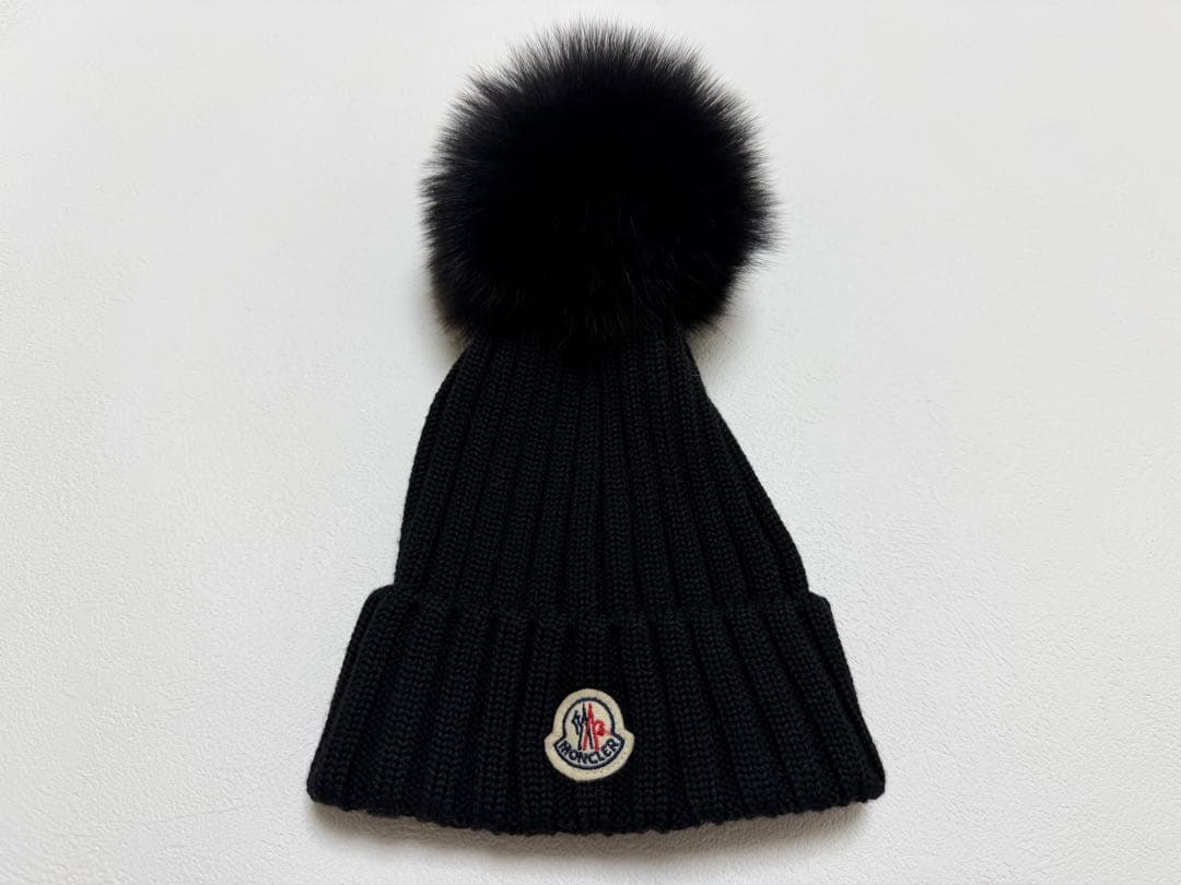 超美品　MONCLER モンクレール　ブルーフォックス毛皮付きニット帽　国内正規