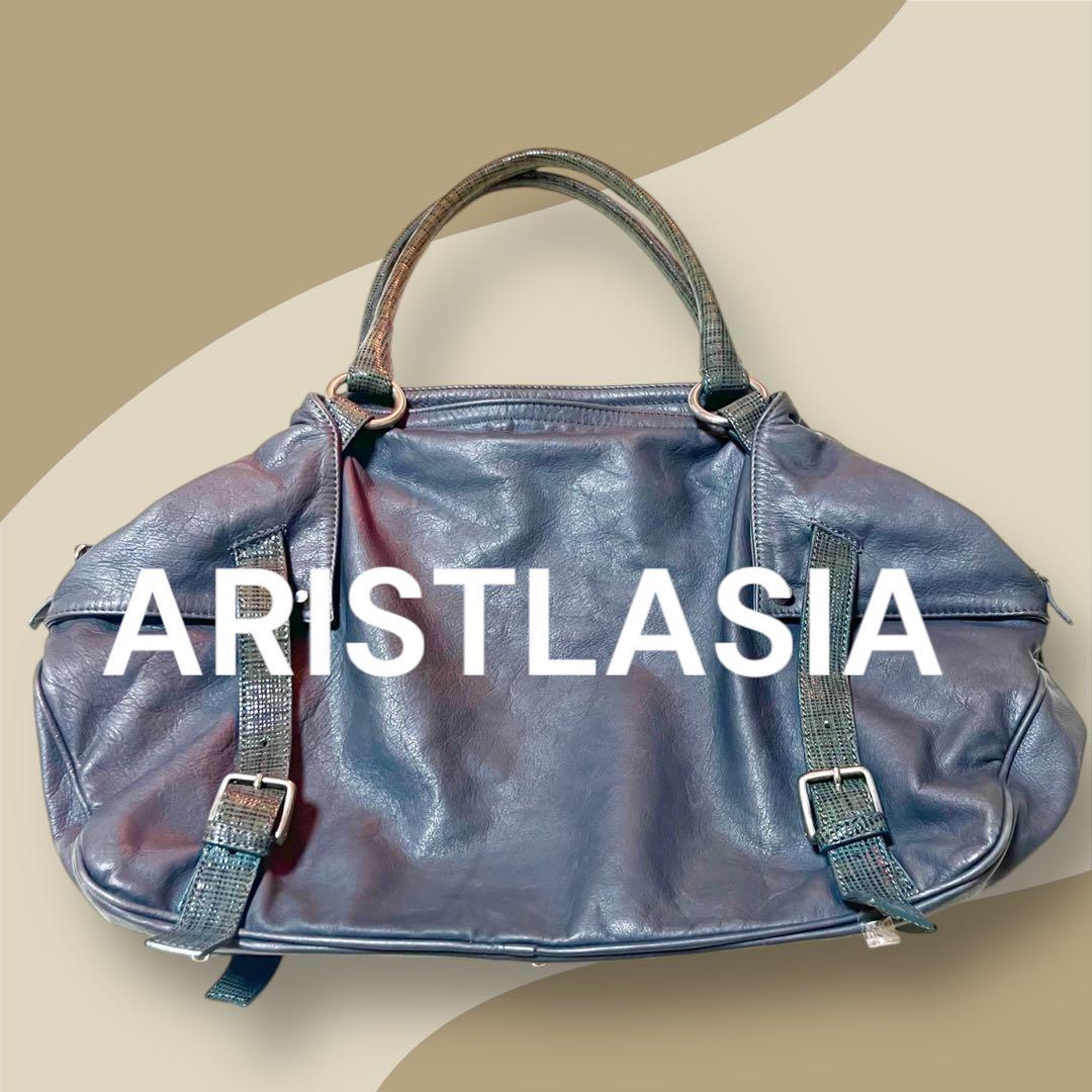ARISTLASIA トートバック　グレー色　本革　イタリア製　大容量　小旅行