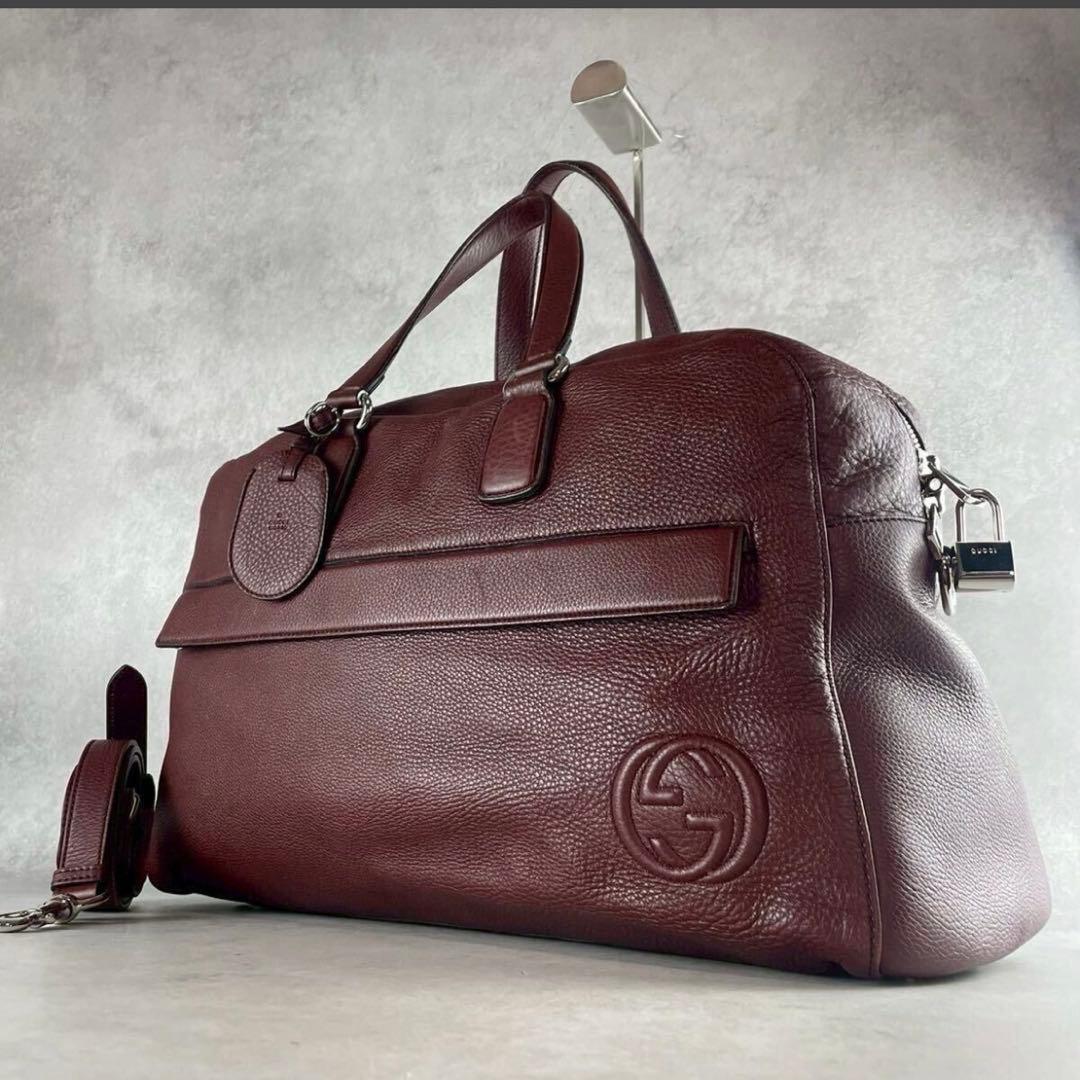 【美品 現行】グッチ ボストンバッグ 2way ソーホー エンボス ロゴ レザー