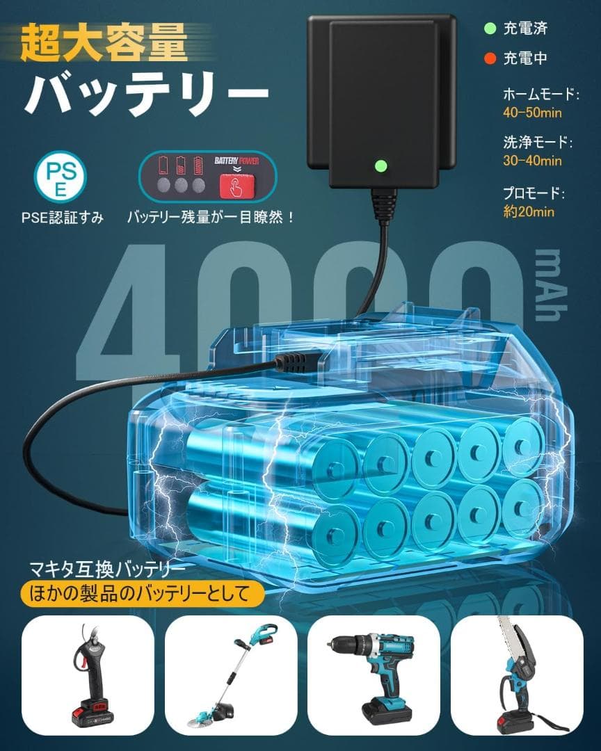 高圧洗浄機 コードレス BOOMAX 充電式 8MPa圧力 4000mAh