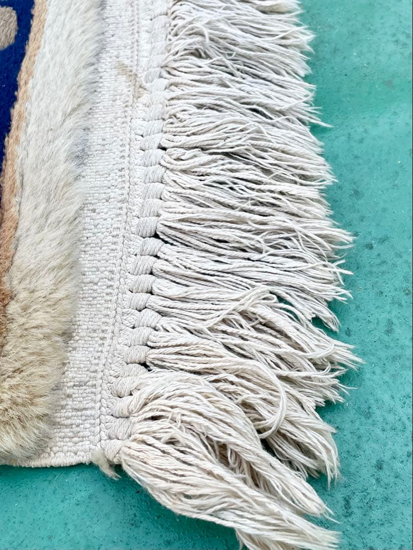 ヴィンテージ 中国段通 ウール ラグ 玄関マット カーペット 花柄