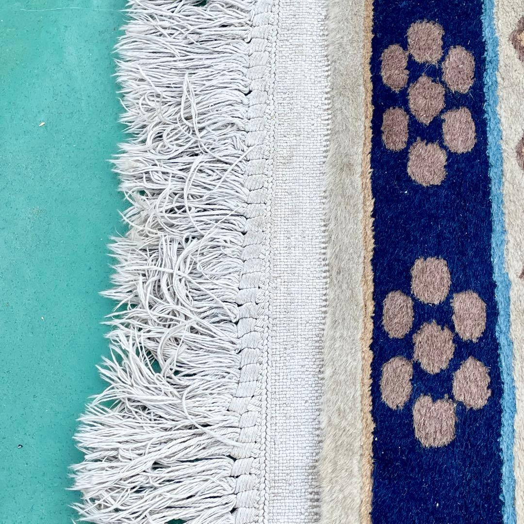 ヴィンテージ 中国段通 ウール ラグ 玄関マット カーペット 花柄