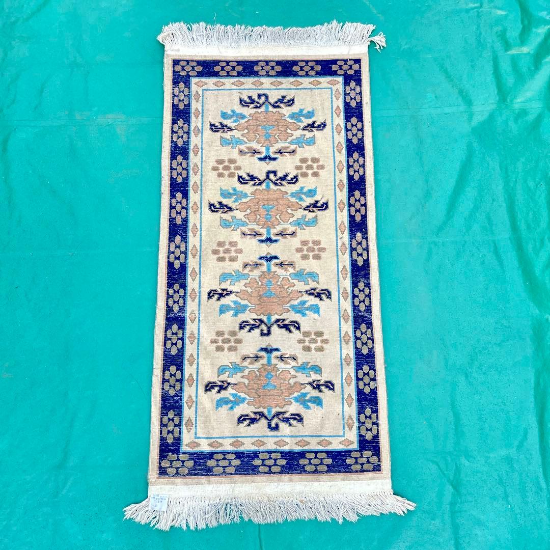 ヴィンテージ 中国段通 ウール ラグ 玄関マット カーペット 花柄