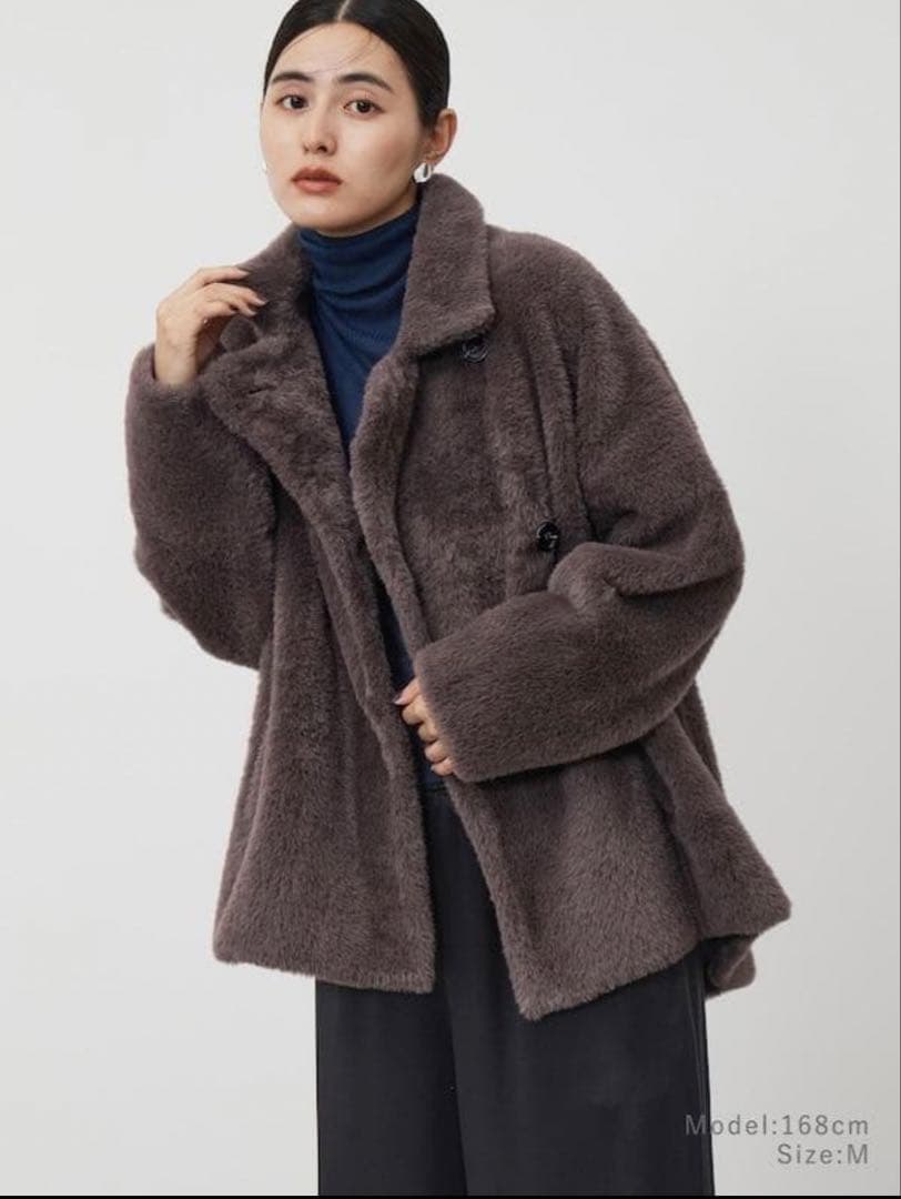 美品　PLST フェザーヤーンニットコート　ブラウン　S