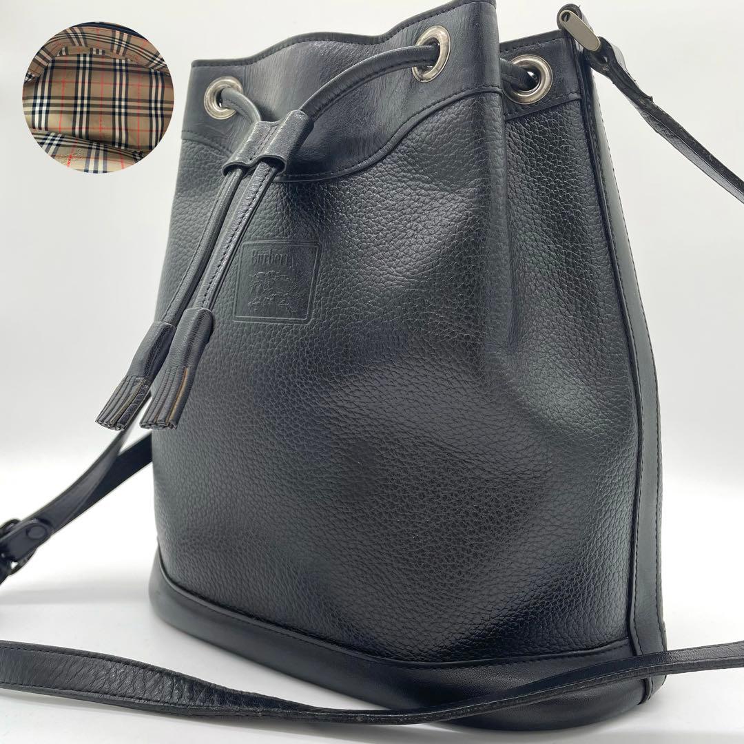 【極美品】バーバリー　ショルダーバッグ　ノバチェック　ホースロゴ　レザー　黒