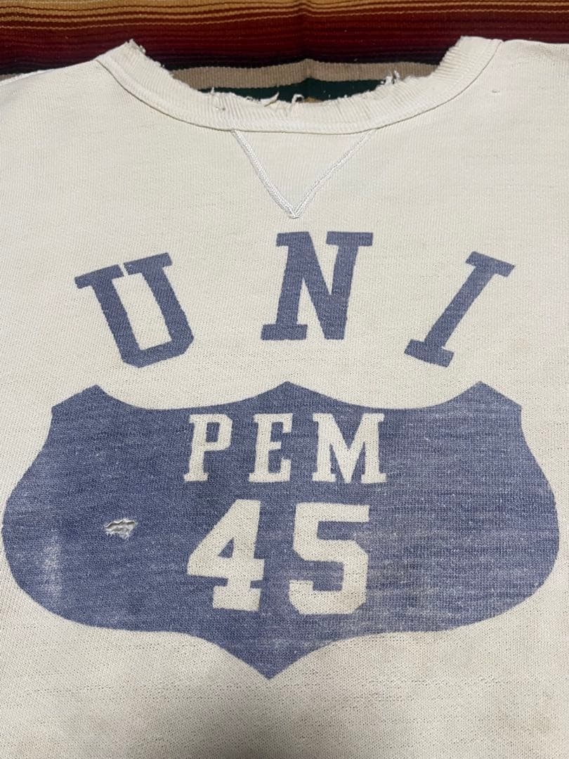 50s USA製 Russell スウェット \"UNI\" 前V 染み込み ボロ