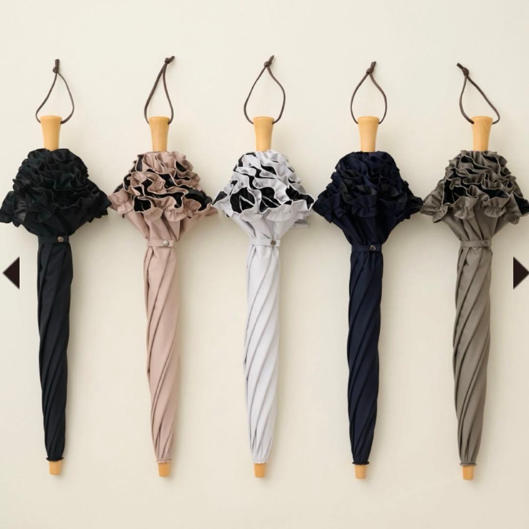 サンバリア100＊折りたたみ日傘 2段折 フリル ネイビー