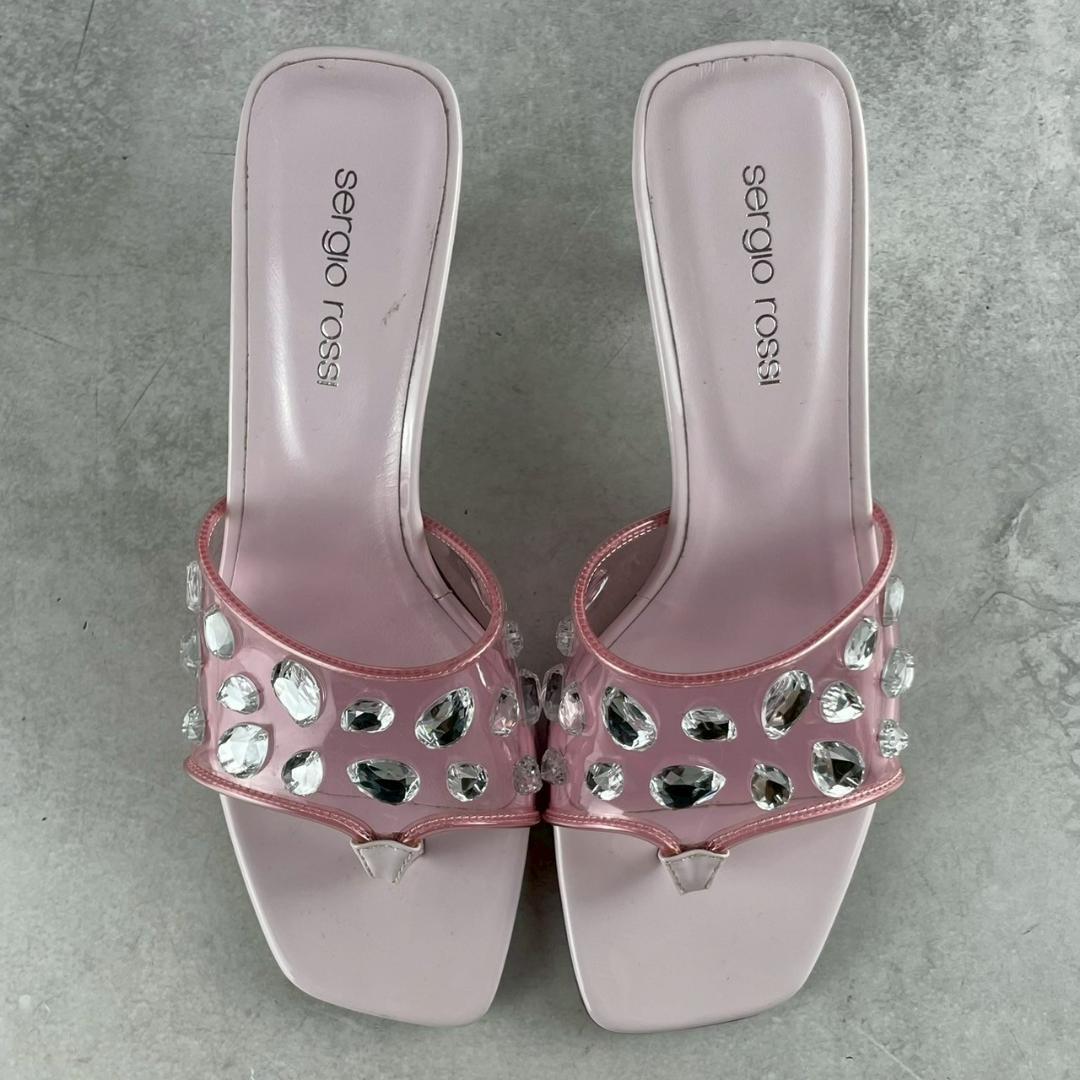定価12万✨セルジオロッシ 2001年復刻ミュールサンダル ピンク×クォーツォ