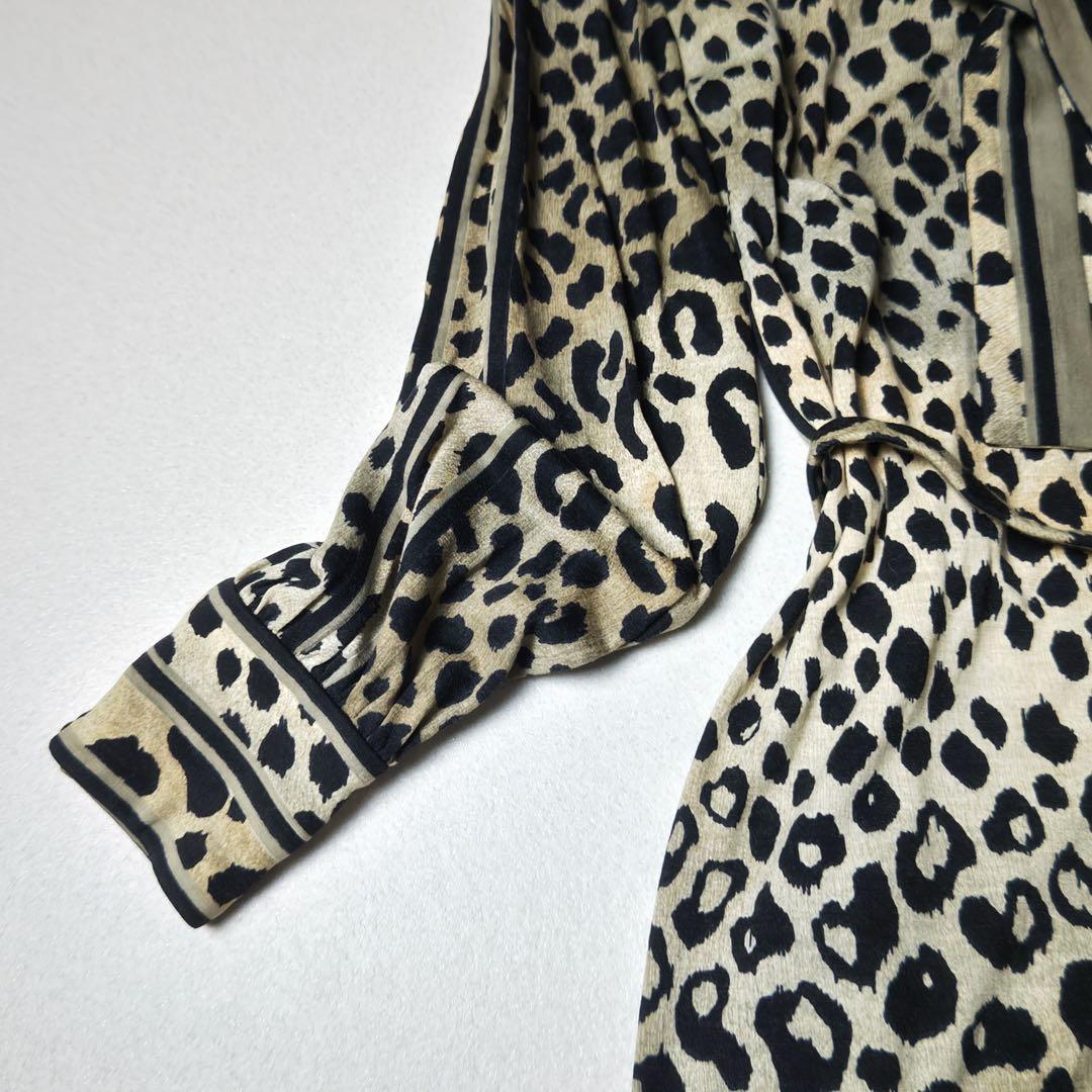 レオナール　ロングワンピース　大判ストール付き　豹柄　シルク混　ボウタイ　ベルト