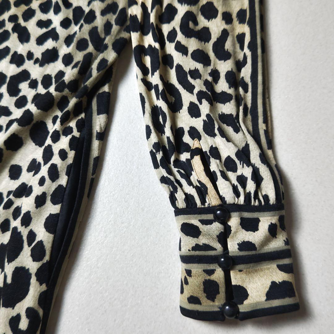 レオナール　ロングワンピース　大判ストール付き　豹柄　シルク混　ボウタイ　ベルト