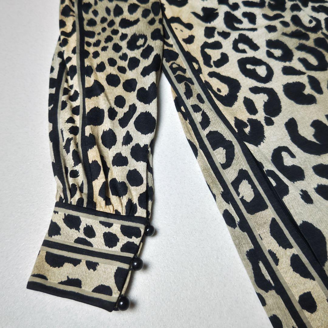 レオナール　ロングワンピース　大判ストール付き　豹柄　シルク混　ボウタイ　ベルト