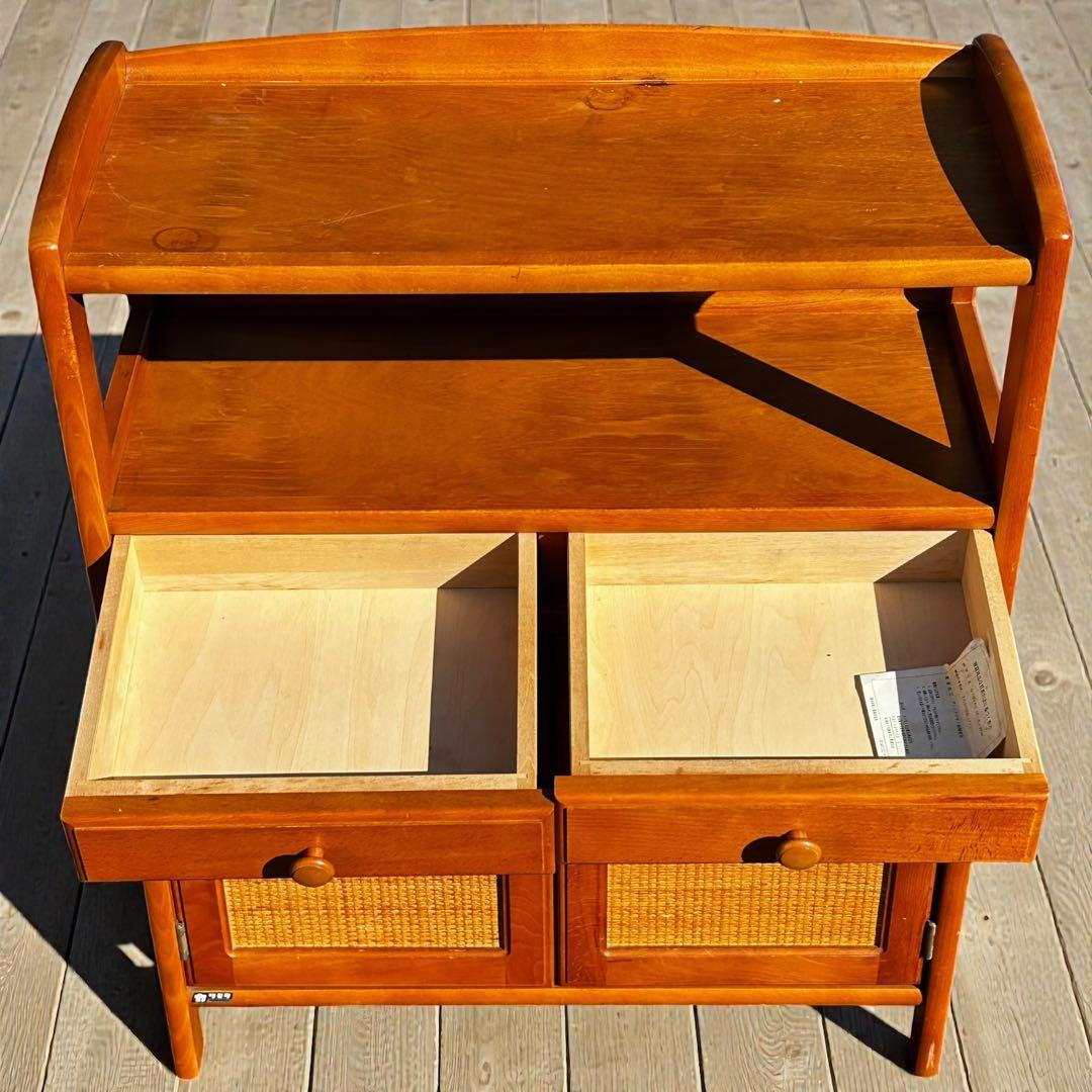 良品✨昭和レトロ✨オールド カリモク ラタン 電話台 FAX台 ヴィンテージ家具