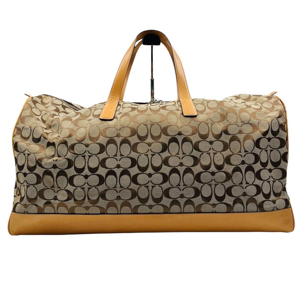 レア コーチ ボストンバッグ 2way シグネチャー ベージュ 大容量 南京錠