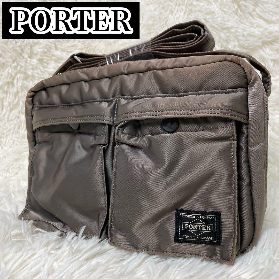 美品 PORTER ポーター タンカー ショルダーバッグ シルバーグレー 二層式