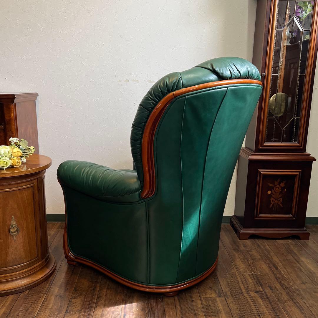 k831r111 イタリア製 グリーンの本革ソファ 1Pソファ 2脚セット