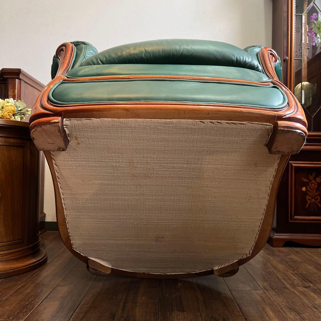 k831r111 イタリア製 グリーンの本革ソファ 1Pソファ 2脚セット