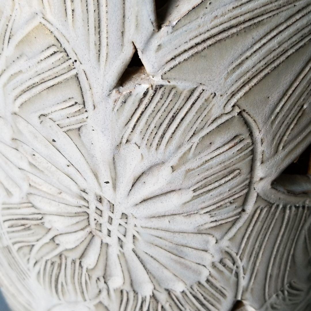 ほうき草 信楽焼傘立 ナワ淵彫絵 高さ４５cm