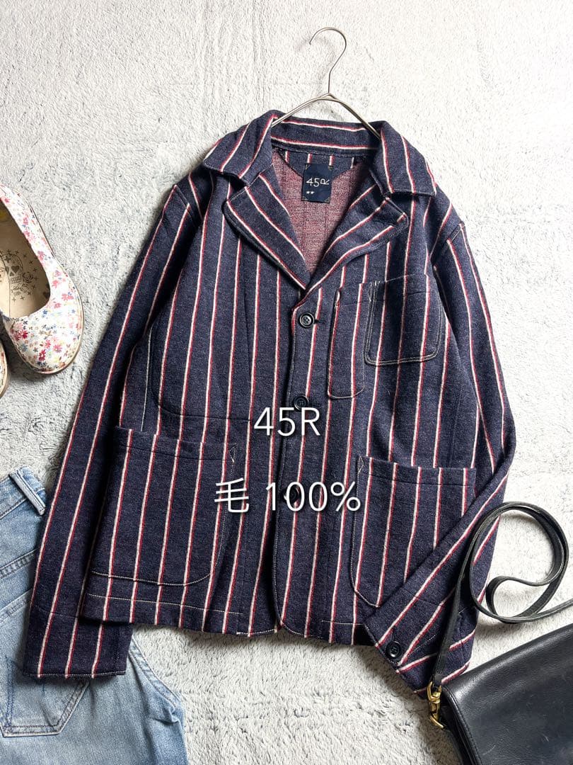 【45R】45rpm 毛100% ジャージフラノ ストライプ柄ジャケット 2