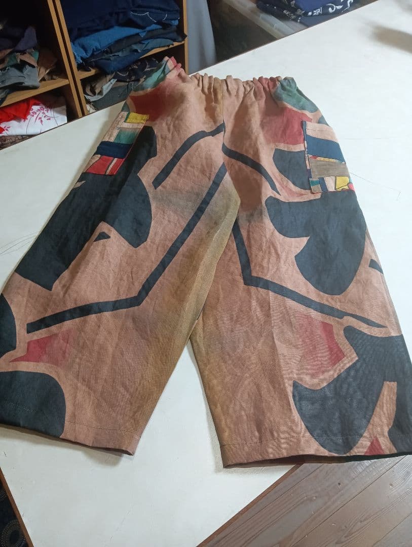 ★専用★大漁旗のワイドパンツ★柿渋染め★