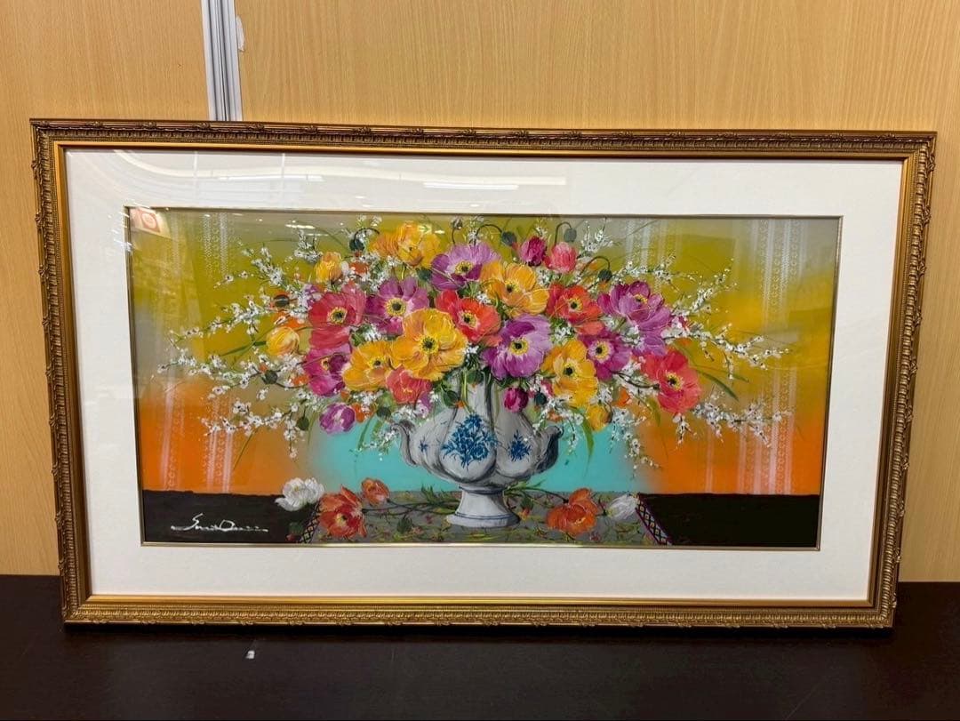 大野剛正　「好日」　アクラス画　ガラス絵　絵画 額装 約110cm×約66cm