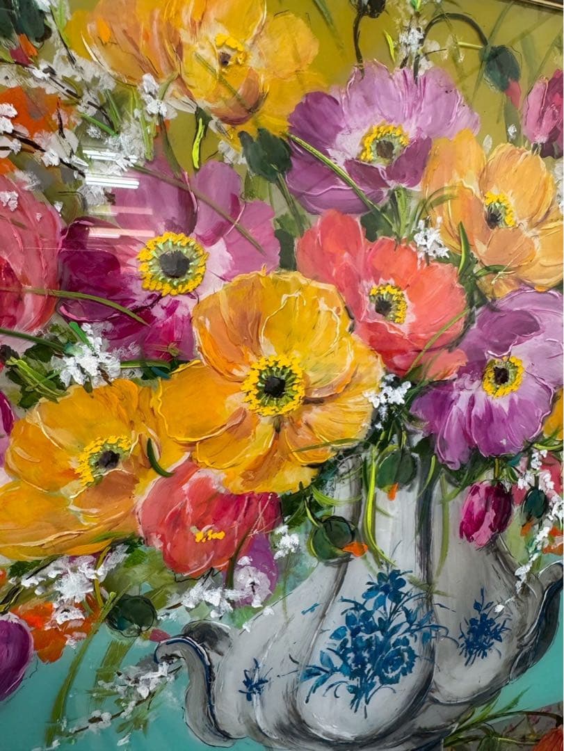 大野剛正　「好日」　アクラス画　ガラス絵　絵画 額装 約110cm×約66cm