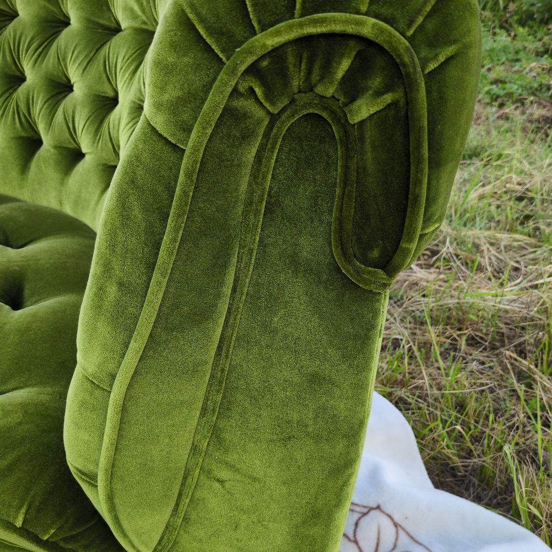 昭和レトロ オールド カリモク グリーン モケット コーナーソファ①ベルベット