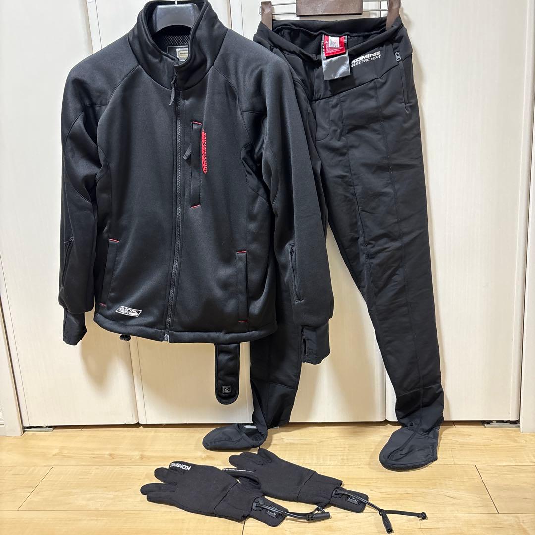 【3点セット】KOMINE 12V電熱ウェア一式(ジャケット/タイツ/グローブ)