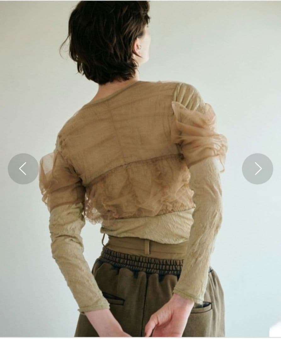 メゾンスペシャル シャーリングチュールコンビカットトップス カットソー