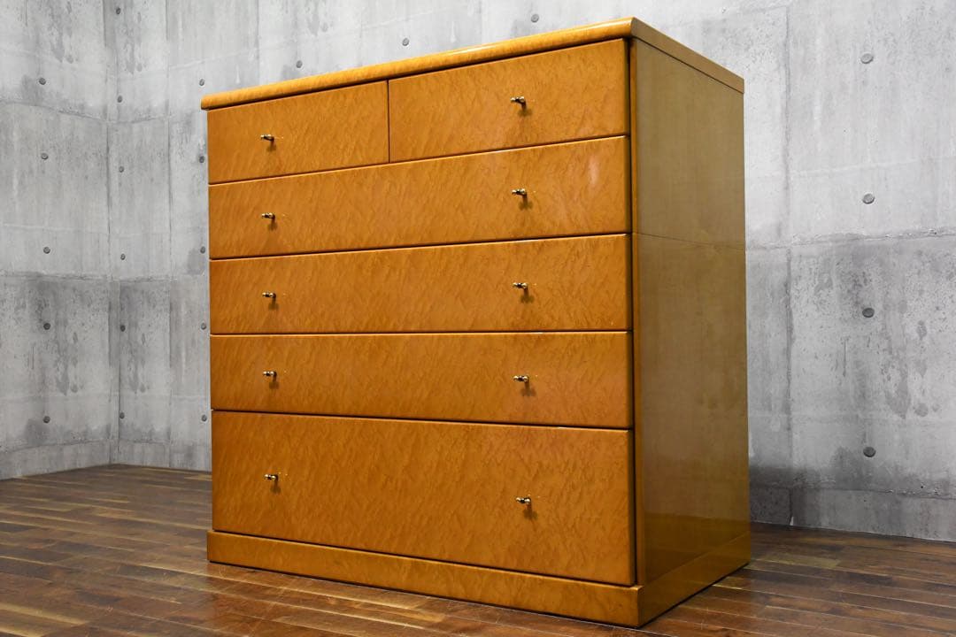 DEK41 府中家具 バーズアイメープル 5段チェスト 最高級 鳥目杢 桐タンス