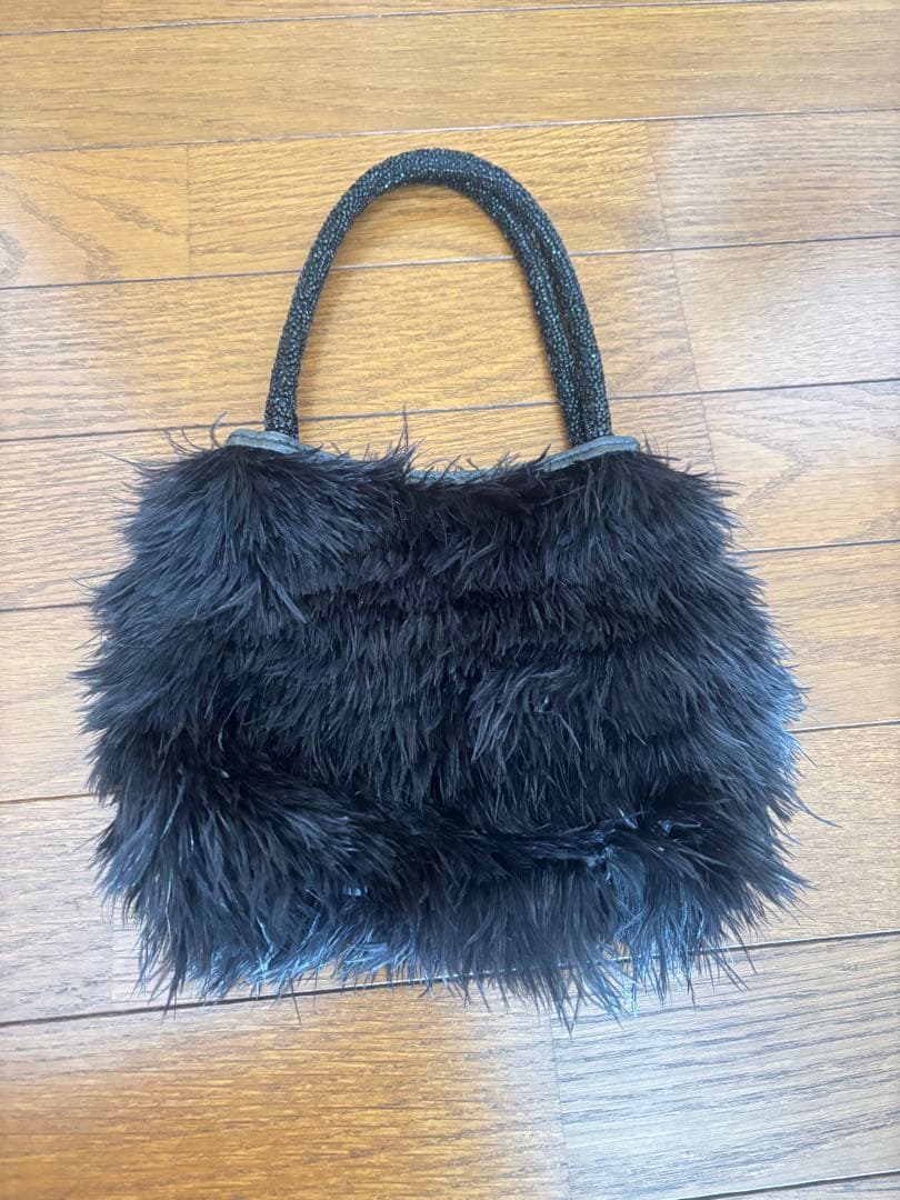 【GUCCI】グッチ ヴィンテージ ミニバッグ ファーバッグ フェザー ブラック