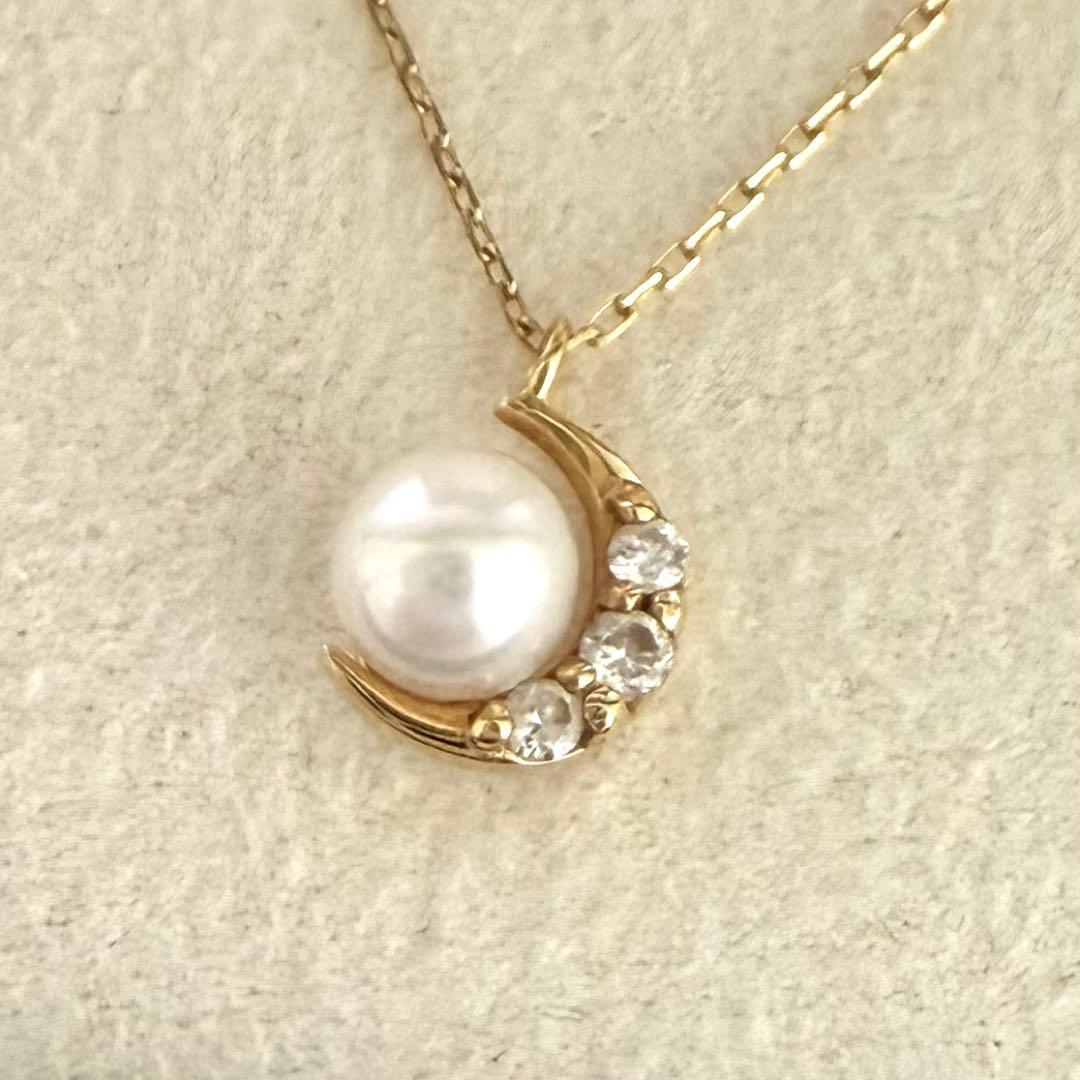 ヴァンドーム青山 K18 アコヤ パール ダイヤモンド ネックレス 三日月 真珠