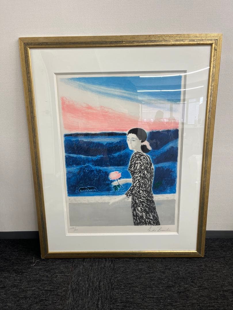 リトグラフ　ブラジリエ　バラに想いをよせる婦人　117/120 直筆サイン