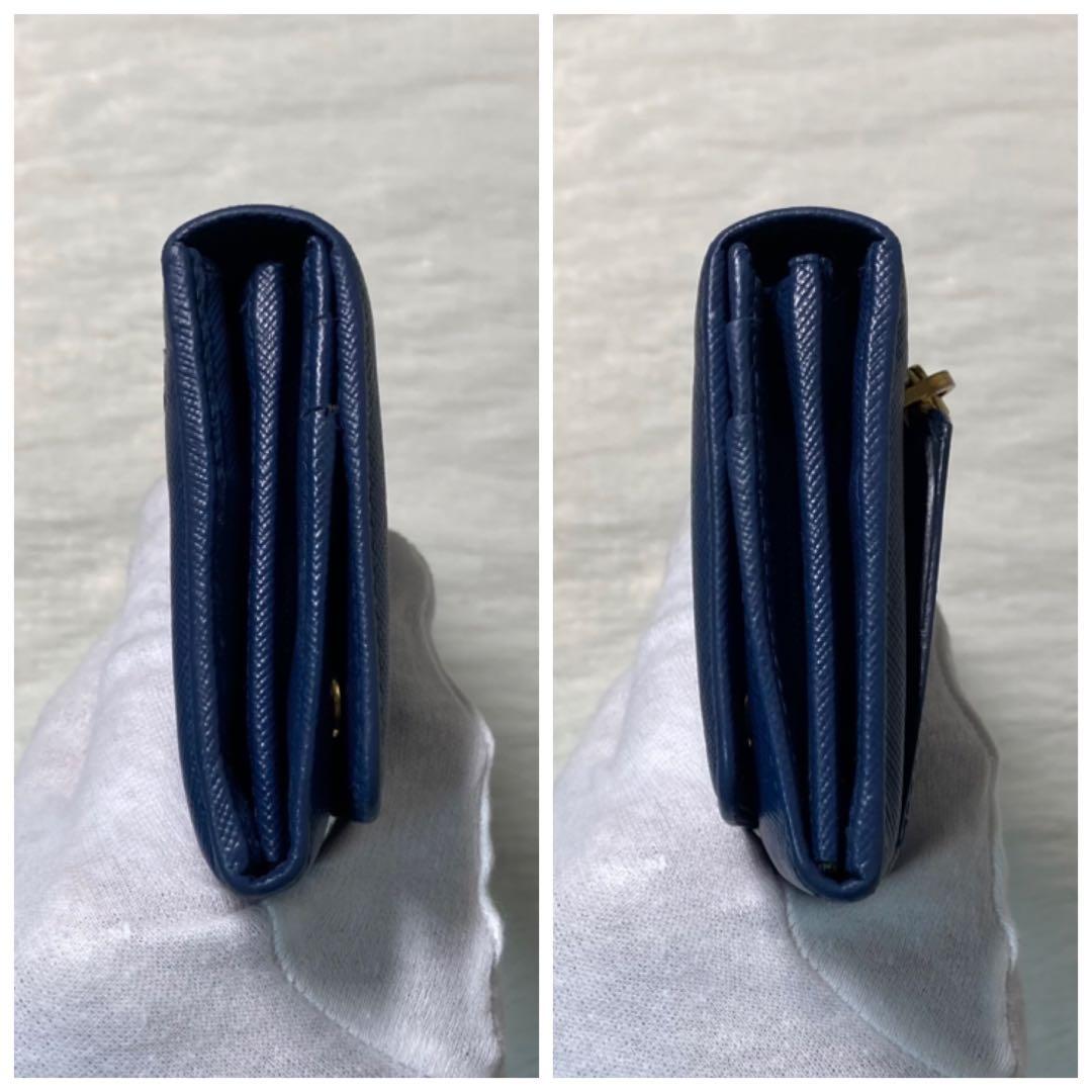 新年特別セール　PRADA プラダ　長財布　折りたたみ　紺　ネイビー　レザー