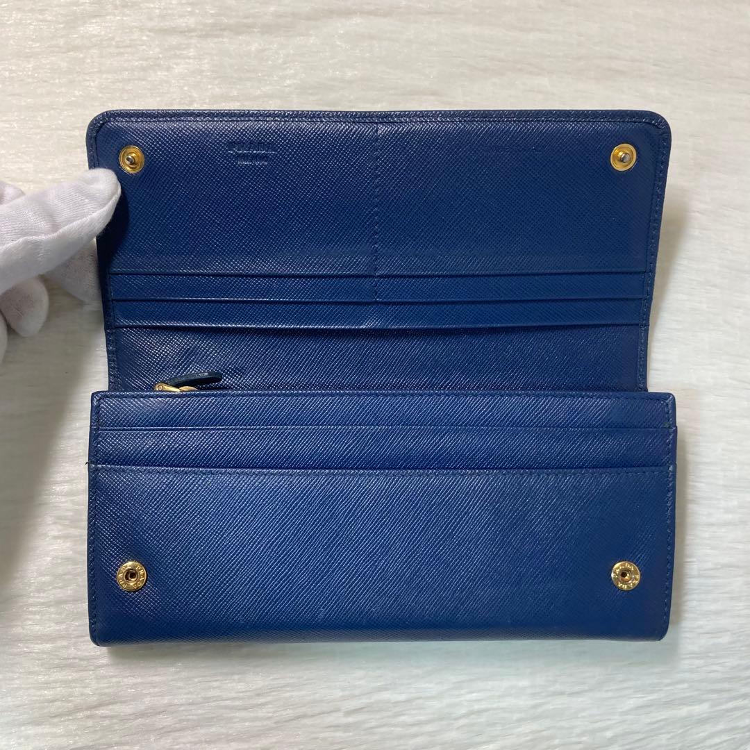 新年特別セール　PRADA プラダ　長財布　折りたたみ　紺　ネイビー　レザー