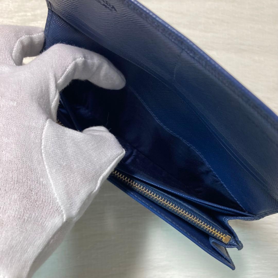 新年特別セール　PRADA プラダ　長財布　折りたたみ　紺　ネイビー　レザー