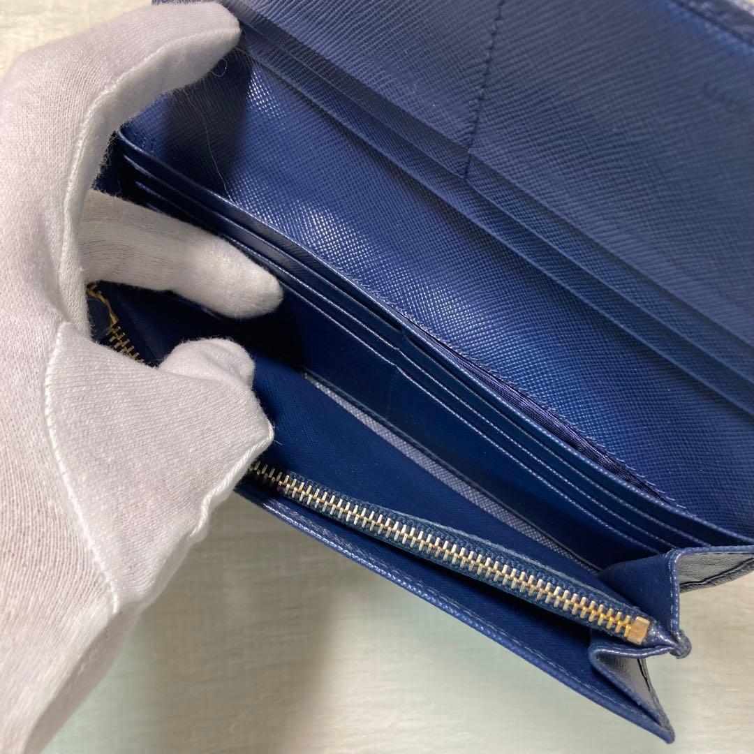 新年特別セール　PRADA プラダ　長財布　折りたたみ　紺　ネイビー　レザー