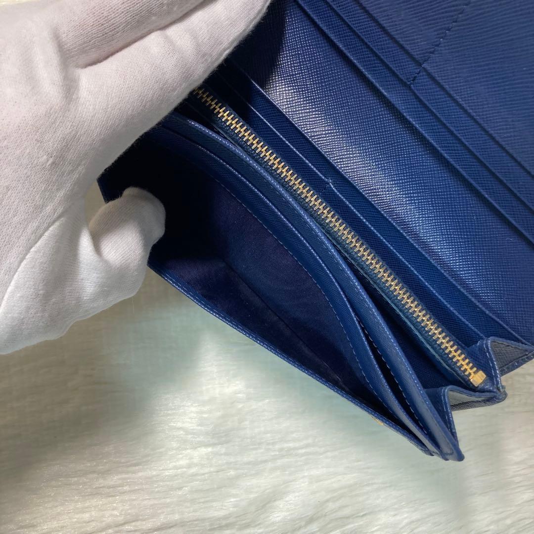 新年特別セール　PRADA プラダ　長財布　折りたたみ　紺　ネイビー　レザー