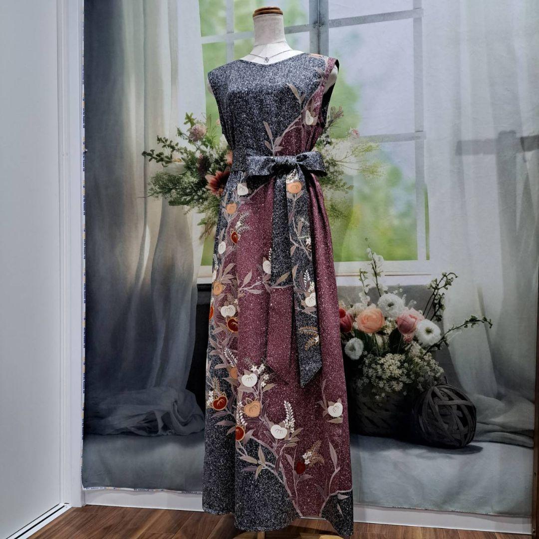 着物リメイク　ワンピース　たたき染め　正絹　作家物　ハンドメイド