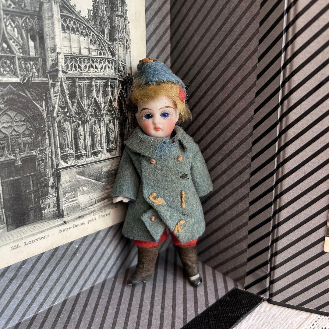 アンティーク ミニョネットドール ビスク11cm フランス兵風 オリジナル衣装