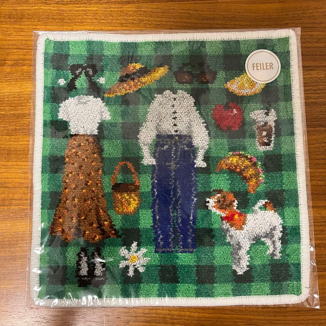 【白ふち】フェイラー　イエナ　ハンカチ　グリーンと【ネイビーふち】グレーハンカチ