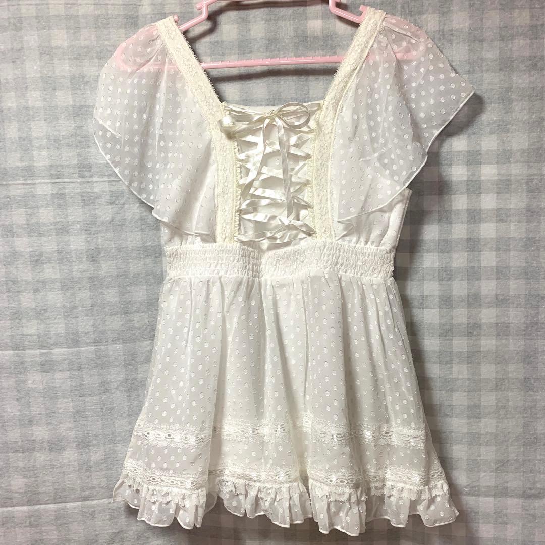 TRALALA 希少 フリル レース ホワイトドットチュニック