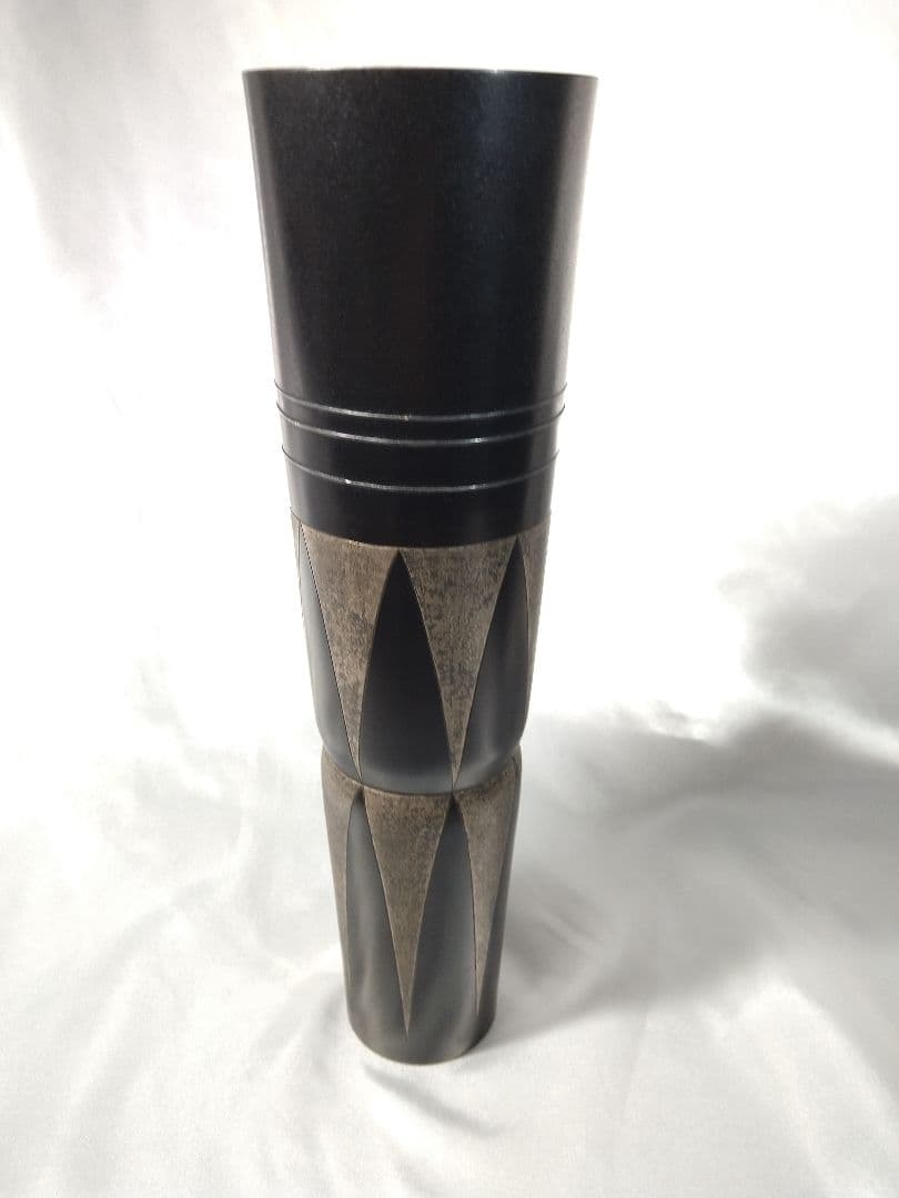 人間国宝 金森栄一 銅器 鋳造象嵌 花瓶 花器 花入