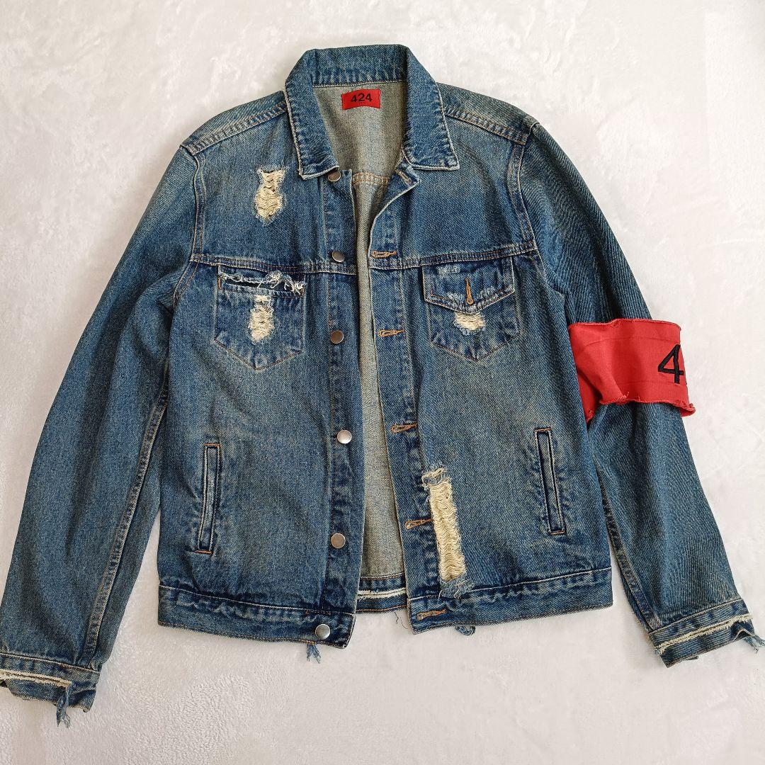 424 フォートゥーフォー ダメージ加工 デニムジャケット 腕章 三代目 M