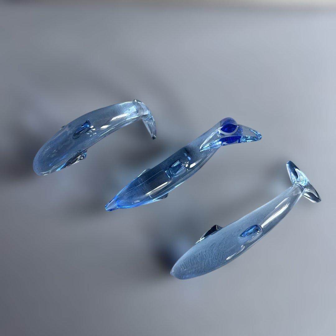Baccarat 青色ガラス製イルカの彫刻