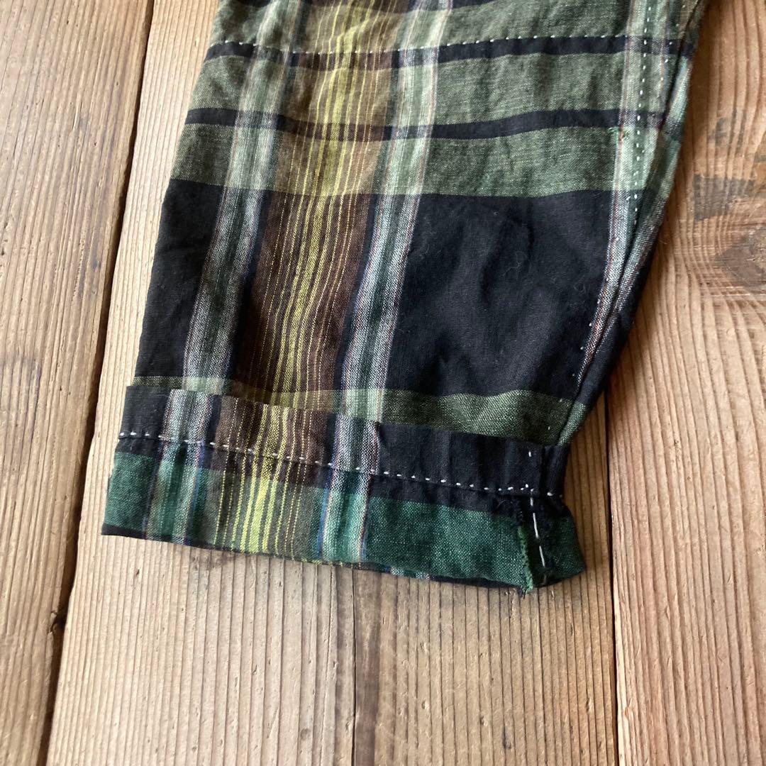 昭和レトロ 古布 布団皮 格子柄 ピエロもんぺ サルエル モンキーパンツ