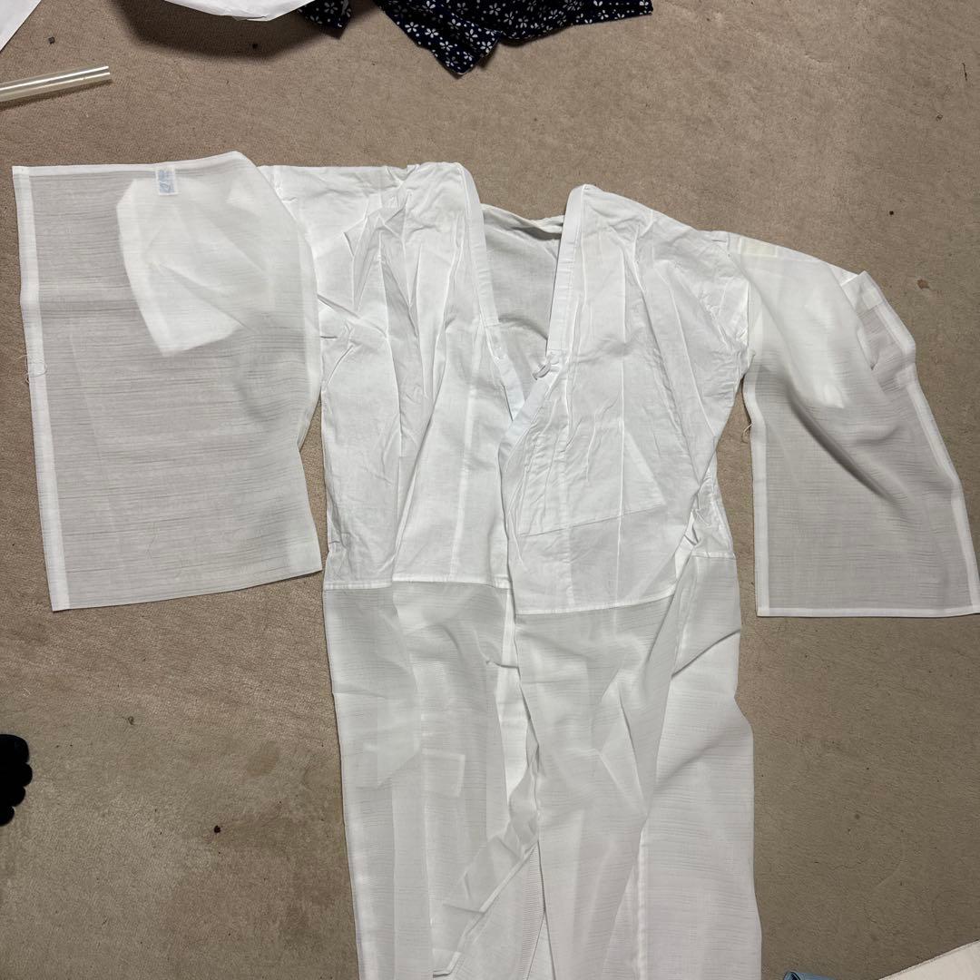 綿絽　夏着物　小紋着物セット 紺色花柄豪華7点セット