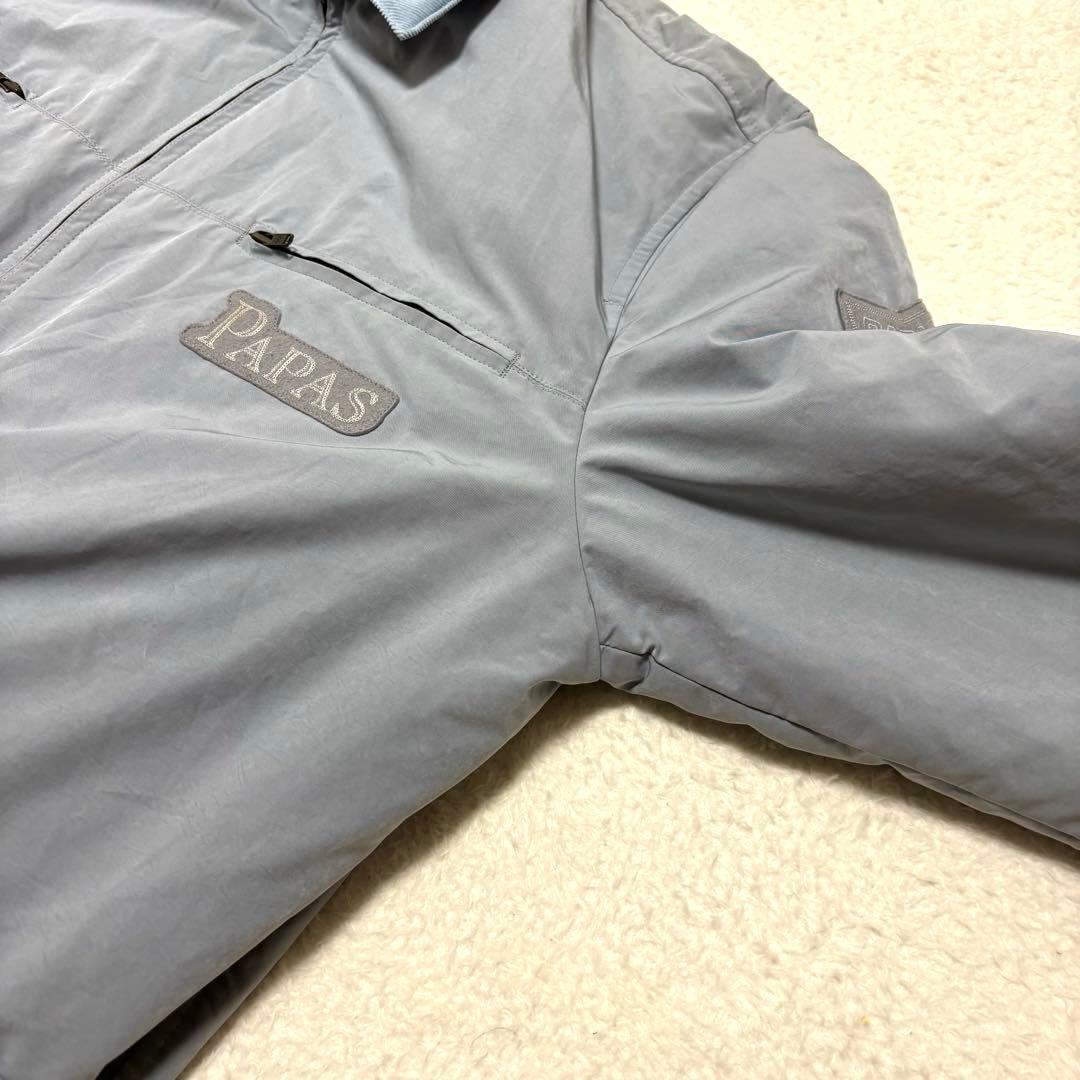 希少 PAPAS ダウンジャケット パパスベア柄 ロゴ刺繍 ライトブルー