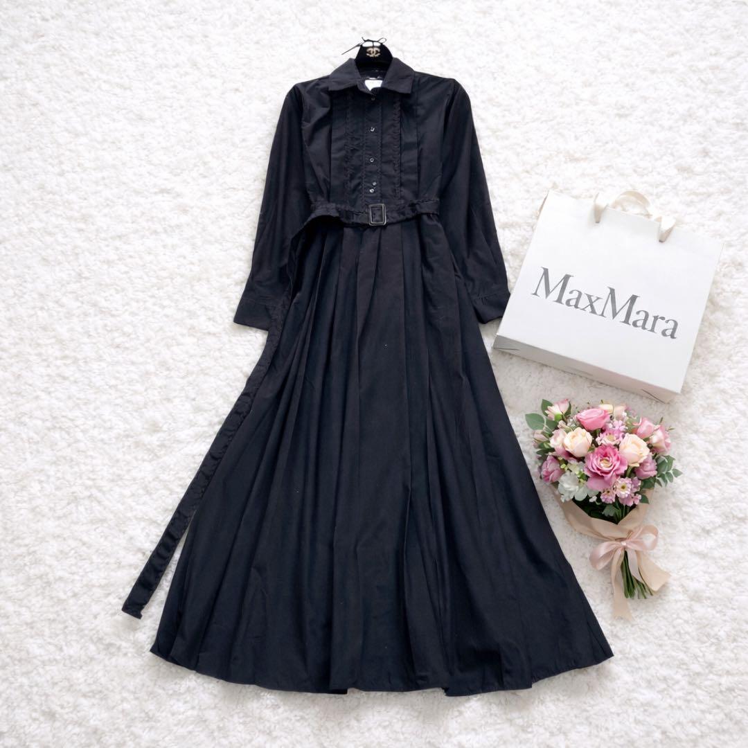 ビ*︎様 美品 Max Mara近年モデル マキシ シャツワンピース ブラック