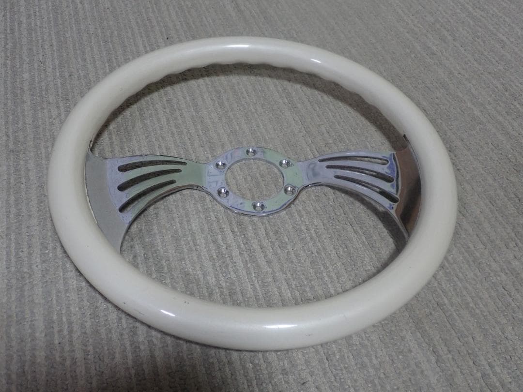 ★当時物★バタフライ　ビレット　ステアリング　ハンドル　ホワイト系　約360mm